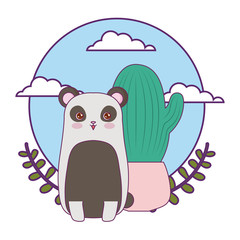 panda bear animal with cactus in pot