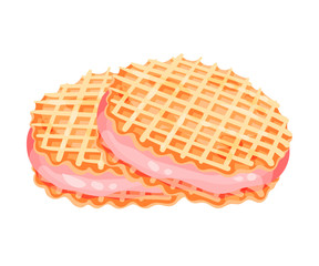 Round waffles with filling. Vector illustration on white background.