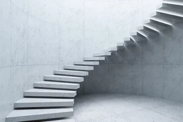 Fotobehang modern staircase in concrete interior, 3d rendering © auris