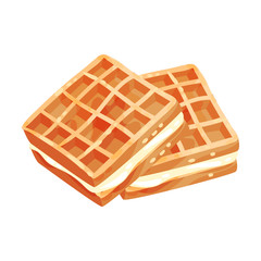 Square waffle cookies with filling. Vector illustration on white background.