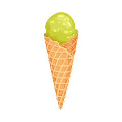 Waffle cone with a scoop of ice cream. Vector illustration on white background.