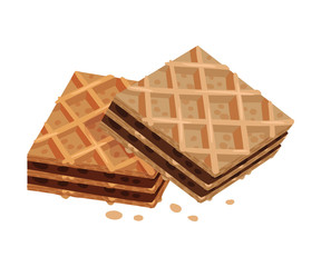 Two layered chocolate waffles. Vector illustration on white background.