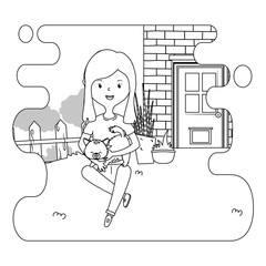 Girl with cat cartoon design