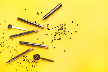 Assortment of spices on color background