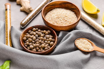 Assortment of spices on table