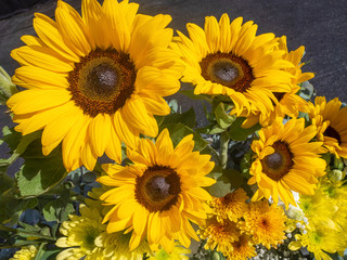 Fototapeta na wymiar Bouquet of natural decorative yellow flowers in the sun