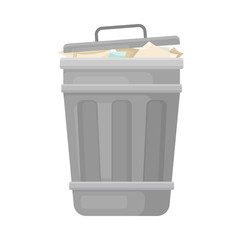 Metal tank with garbage. Vector illustration on white background.