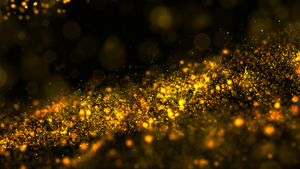 Digital abstract gold color wave particles flow and dust, Cyberspace background concept.