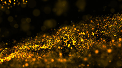 Digital abstract gold color wave particles flow and dust, Cyberspace background concept.
