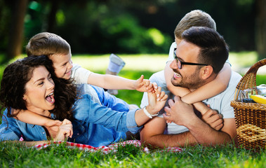 Family with children enjoying a summer day together outdoor