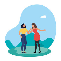 young girls friends in the landscape