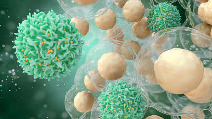 Medical concept of cancer. 3d illustration of T cells or cancer cells. - obrazy, fototapety, plakaty