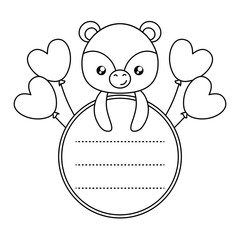 cute little bear baby in card with balloons helium