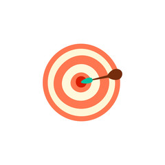 Vector cute cartoon illustration of aim. Aim concept with red circles and dart in the centre of it. Hit the bulls eye concept