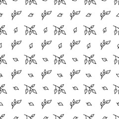Seamless pattern with doodle leaves.