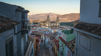 Jaen city with its steep streets, colorful houses and Cathedral - Jaen, Andalusia, Spain