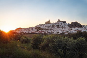 Fototapeta na wymiar Olvera city with Castle and Cathedral at sunset - Olvera, Cadiz Province, Andalusia, Spain