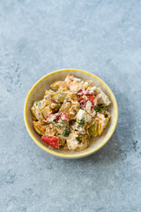 Turkish Appetizer Zucchini Salad Baba Ganoush with Yogurt, Dill and Tomatoes.