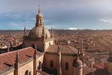 Aerial view of Segovia old city and Cathedral - Segovia, Castile and Leon, Spain