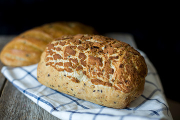 sourdough bread on the table dark background