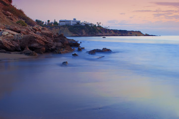 View of empty sandy Coral Bay beach near Paphos