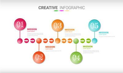 Infographic design template with numbers 5 option can be used for workflow layout, diagram, number step up options. 