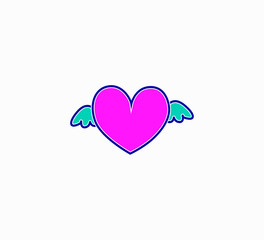 Flat design vector illustration of a bright pink heart with wings. The idea for Valentine - a romantic greeting card for the holiday. Declaration of love.