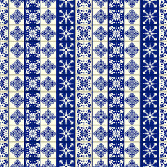 Vector tile pattern, Lisbon floral mosaic, Mediterranean seamless navy blue ornament