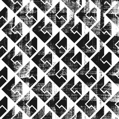 Grunge abstract isometric pattern. Square black and white backdrop.