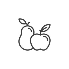 Apple and pear line icon. linear style sign for mobile concept and web design. Pear and apple with leaf outline vector icon. Symbol, logo illustration. Vector graphics