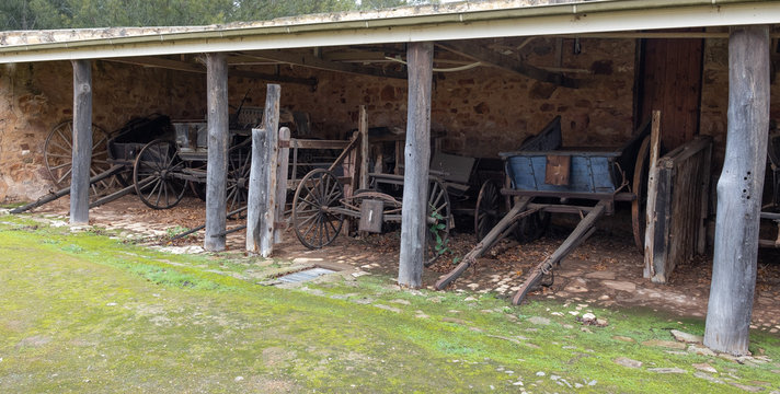 wagon wagons horsedrawn vintage buggies buggy, barn, bungaree clare, warooka, stone barn