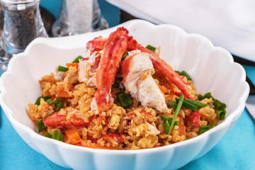  Stewed rice with tomatoes, carrots and crab meat, Japanese cuisine
