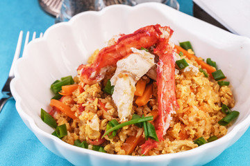  Stewed rice with tomatoes, carrots and crab meat, Japanese cuisine