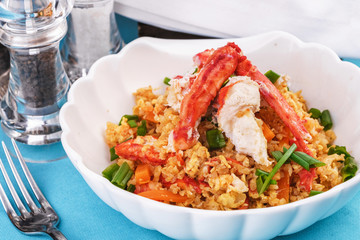  Stewed rice with tomatoes, carrots and crab meat, Japanese cuisine