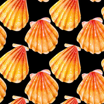 Seamless pattern of yellow scallops.