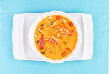  Seafood puree soup with shrimps and crab meat according to Mediterranean recipe