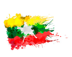 Flag of Republic of the Union of Myanmar made of colorful splashes