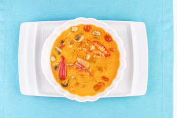  Seafood puree soup with shrimps and crab meat according to Mediterranean recipe