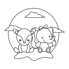 cute little reindeer with elephant baby in landscape