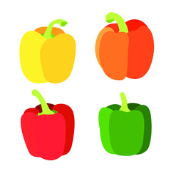 Colour Yellow orange red green bell pepper isolated on white background 