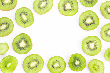 Sliced kiwi with empty circle copy space isolated on white background