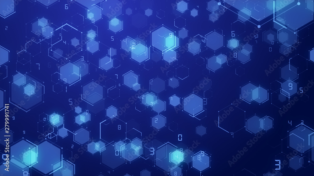 Aufkleber Abstract blue Hexagon honeycomb digital technology background code number futuristic surface running