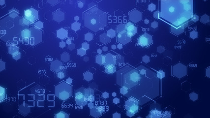 Abstract blue Hexagon honeycomb digital technology background code number futuristic surface running