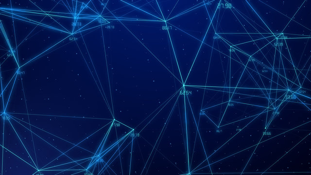 abstract connected dots plexus networking light blue background with code number running
