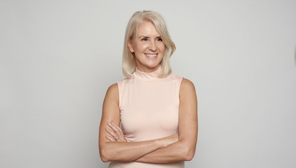 Close up portrait of a beautiful older woman smiling