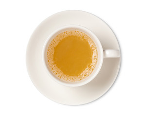 Cup of ginger tea isolated on white background top view. with clipping path.