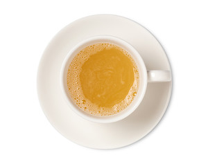 Cup of ginger tea isolated on white background top view. with clipping path.