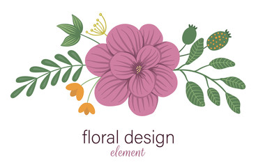 Vector floral horizontal decorative element. Flat trendy illustration with flowers, leaves, branches. Meadow, woodland, forest clip art