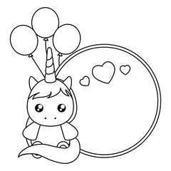 cute little unicorn baby with balloons helium