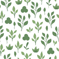 Vector floral seamless background. Flat simple trendy illustration with flowers and leaves. Repeating pattern with meadow, woodland, forest plants..